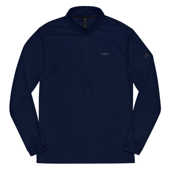 adidas-quarter-zip-pullover-collegiate-navy-front-6882b0ce00e4c.jpg Adidas ft. ALVARUZ Long-Sleeve T-Shirt, Unisex, Navy Blue, with 3/4 Zip Collar.