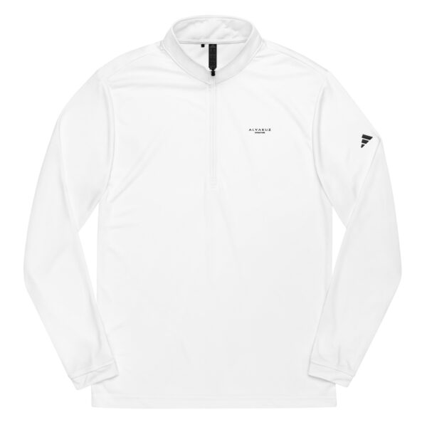 adidas-quarter-zip-pullover-white-front-6882b28701bcc.jpg Adidas ft. ALVARUZ Long-Sleeve T-Shirt, Unisex, White, with 3/4 Zip Collar.