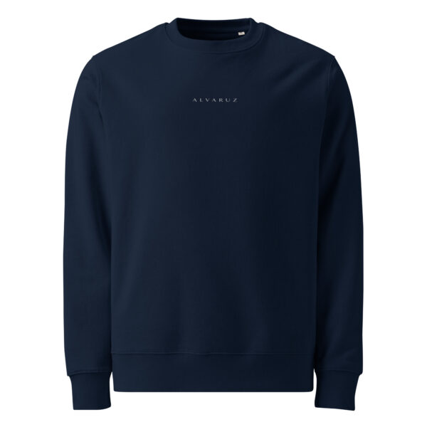 unisex-organic-sweatshirt-french-navy-front-6882e15dd7893.jpg ALVARUZ—EXCLUSIVE sweatshirt in Navy Blue, unisex, comfortable and elegant, featuring a stylized minimalist logo