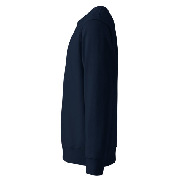 unisex-organic-sweatshirt-french-navy-left-6882e15dd97e5.jpg ALVARUZ—EXCLUSIVE sweatshirt in Navy Blue, unisex, comfortable and elegant, featuring a stylized minimalist logo