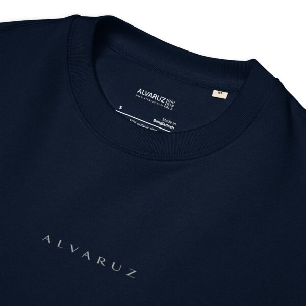 unisex-organic-sweatshirt-french-navy-product-details-6882e15dd8871.jpg ALVARUZ—EXCLUSIVE sweatshirt in Navy Blue, unisex, comfortable and elegant, featuring a stylized minimalist logo