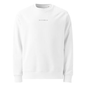 ALVARUZ—EXCLUSIVE White sweatshirt, unisex, comfortable and elegant, featuring a stylized minimalist logo